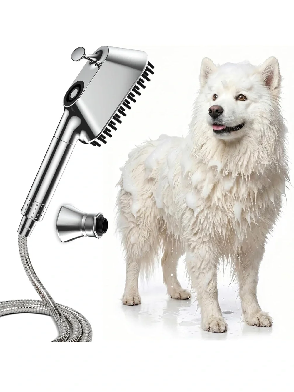 Dog Shower Attachment for Thick Haired Dogs, Magnetic Tool-Free Holder & Ergonom